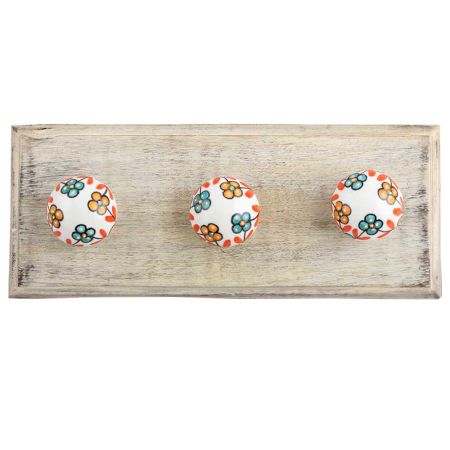 Sea Green And Mustard Tiny Flower Ceramic Wooden Hook